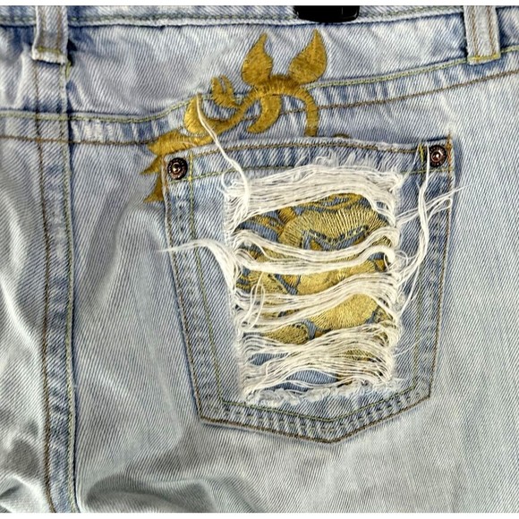Old Navy 8‎ Bootcut Blue Jeans Denim Gold Details Ripped y2k Festival Grunge VTG - Picture 1 of 16